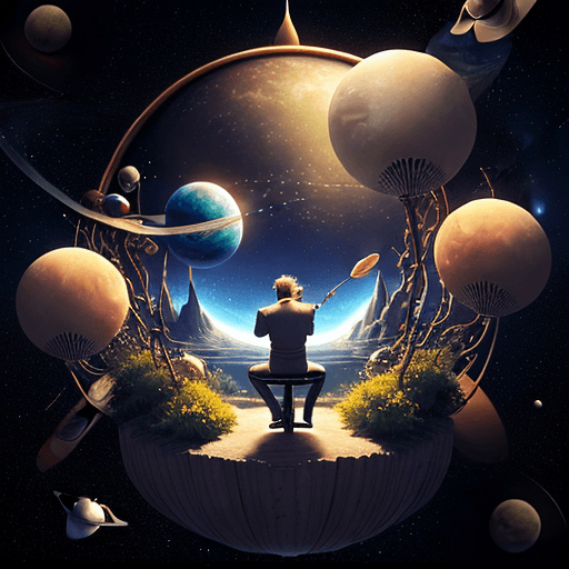 AI generated: musical instruments.
focused dream light.
a male drummer play in a dreaming world. on the distance, ...