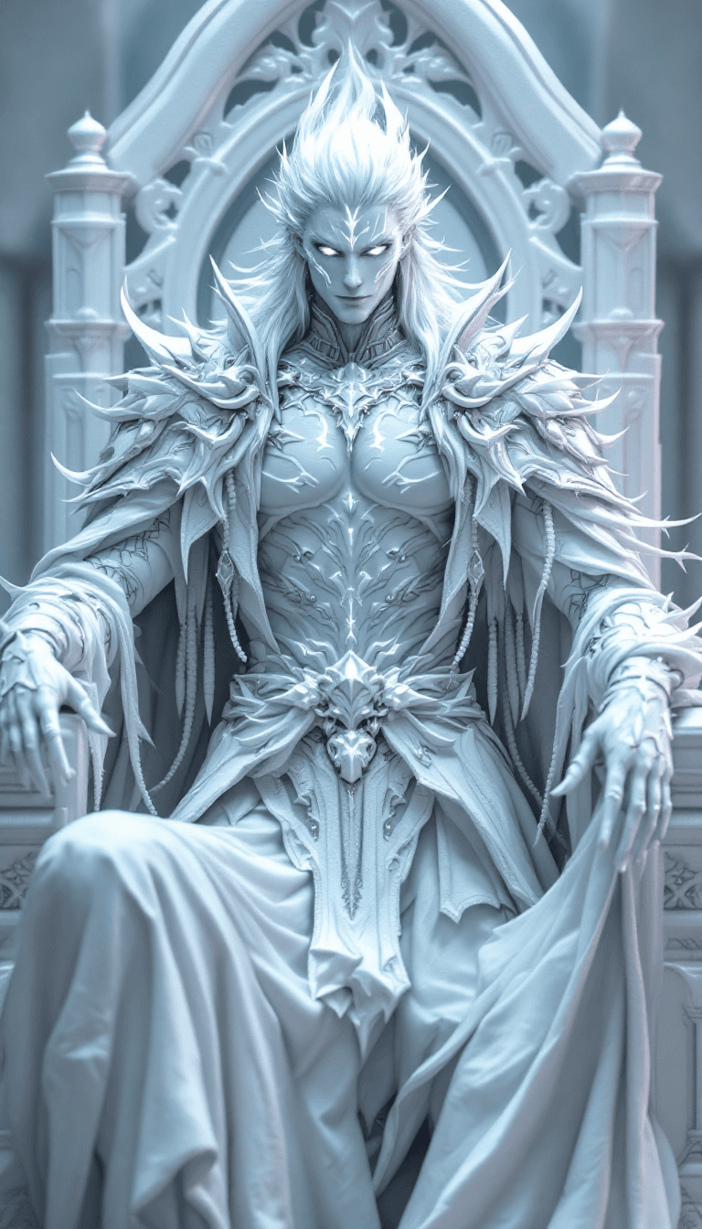 AI generated: all white, white final fantasy, male, mage, white body skin, fantasy big white color full body fanta...