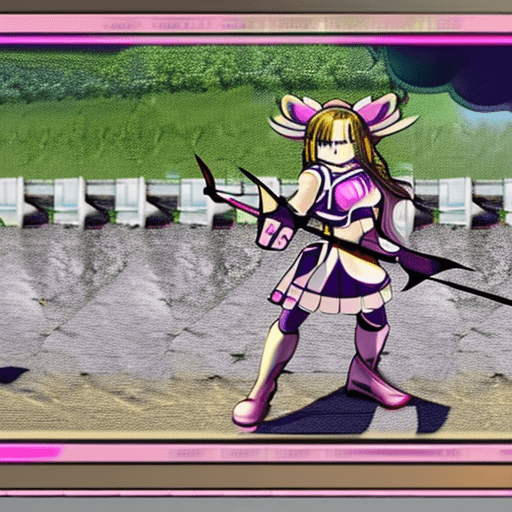 AI generated: anime warrior game screenshot, in the style of stylized realism, pink and bronze, large canvas sizes...