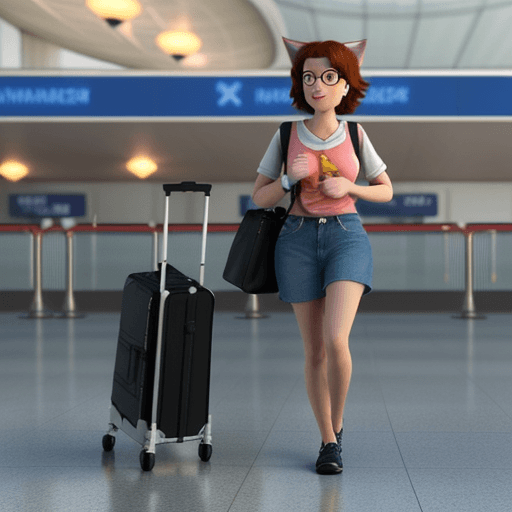 AI generated: A Pixar 3D render of a woman exploring the airport, reminiscent of the animation in "Finding Nemo." ...