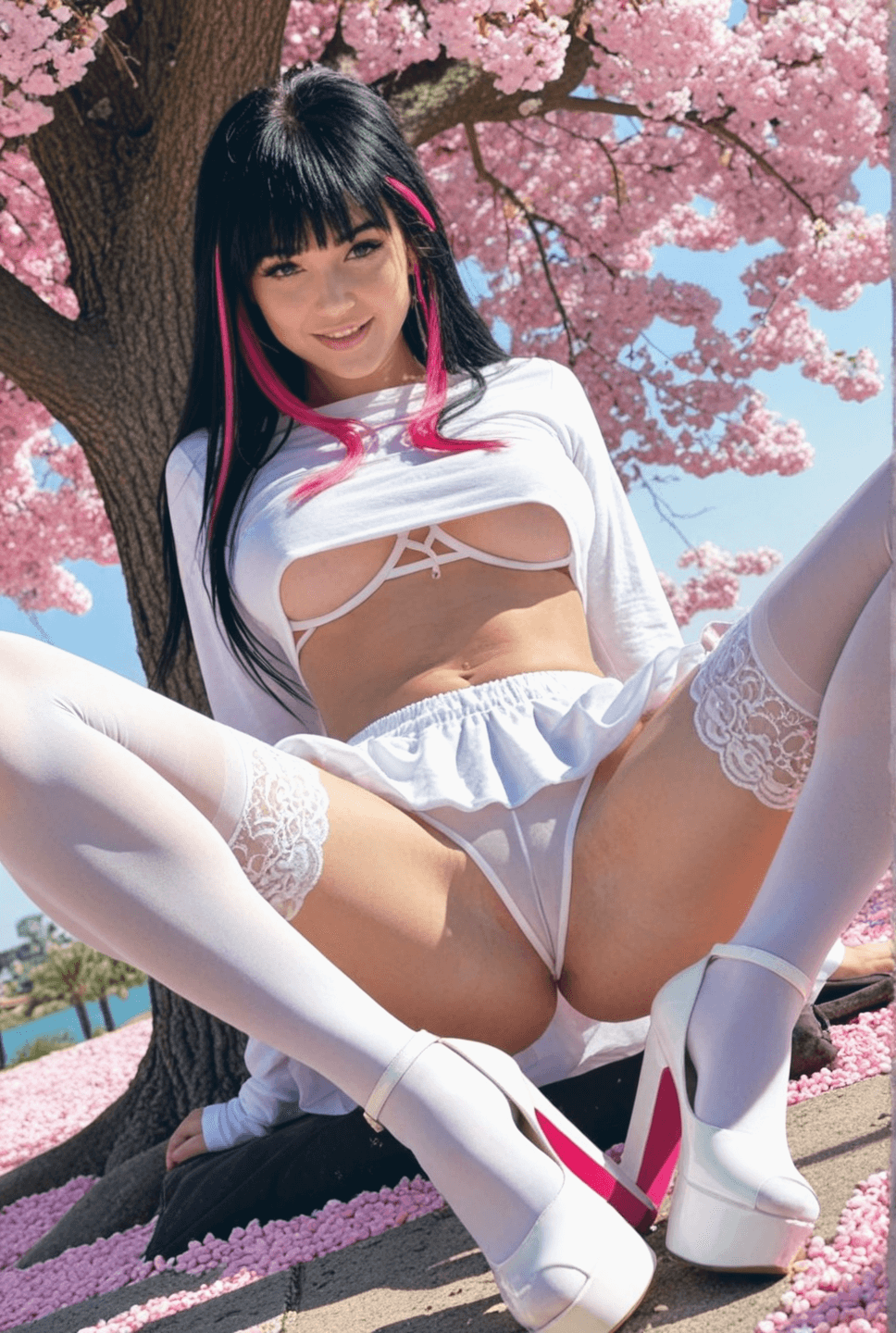 AI generated: 1girl, solo, long_hair, breasts, looking_at_viewer, bangs, skirt, large_breasts, shirt, black_hair, ...