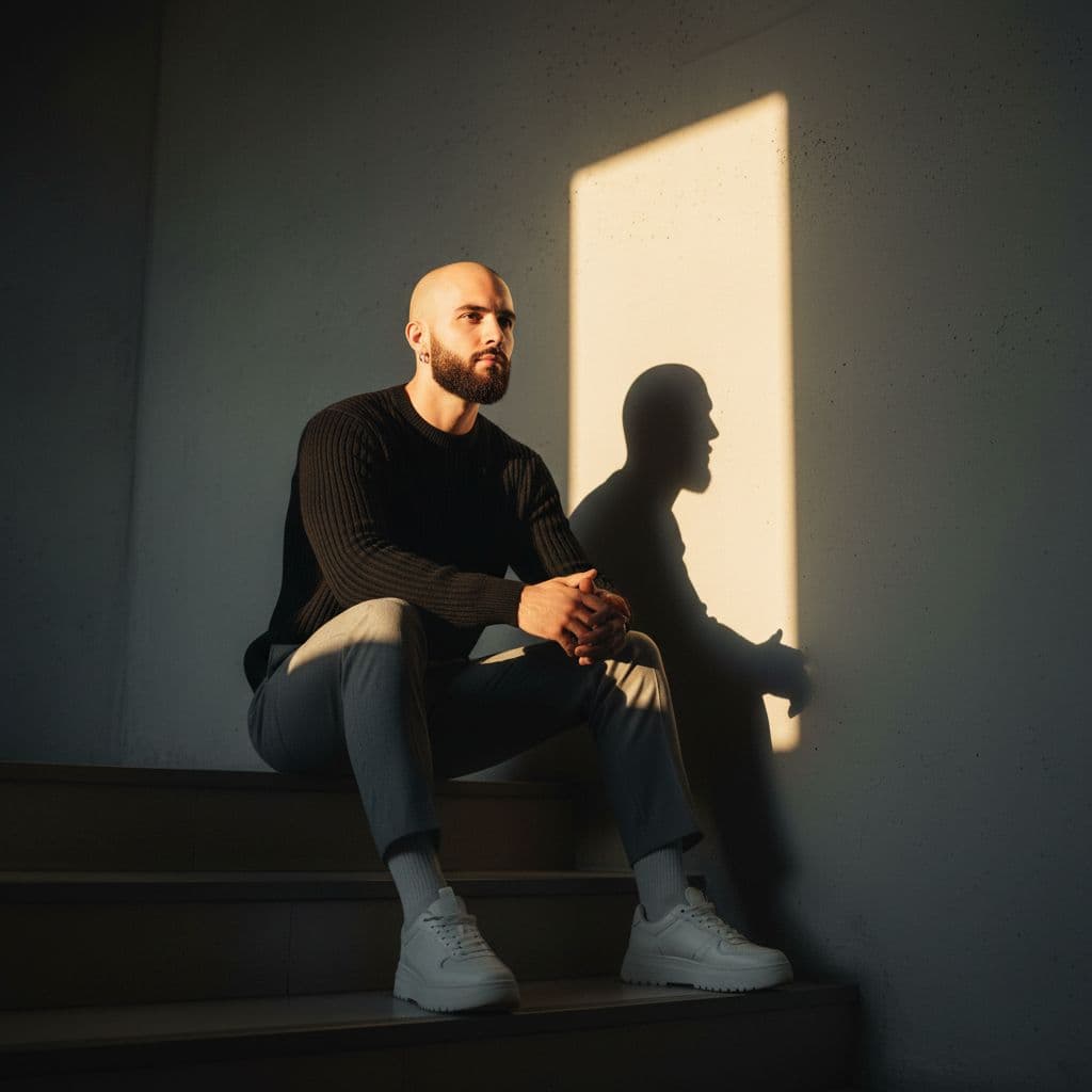 AI generated: Ultra-realistic vertical photo (9:16).a stylish young man with a lean, toned physique (around 57 kg,...