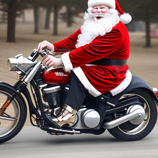 AI generated: Santa Claus riding a motorbike