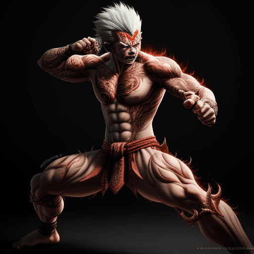 AI generated: Asura from Asuras wrath, (dynamic pose:1.2), tattoo, intricate,  cinematic, dof, lightroom 