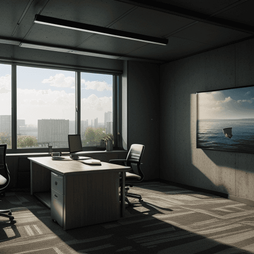 AI generated: Photo of a ultra realistic office room, fishing theme, dramatic light, hyper realistic, focused, ext...