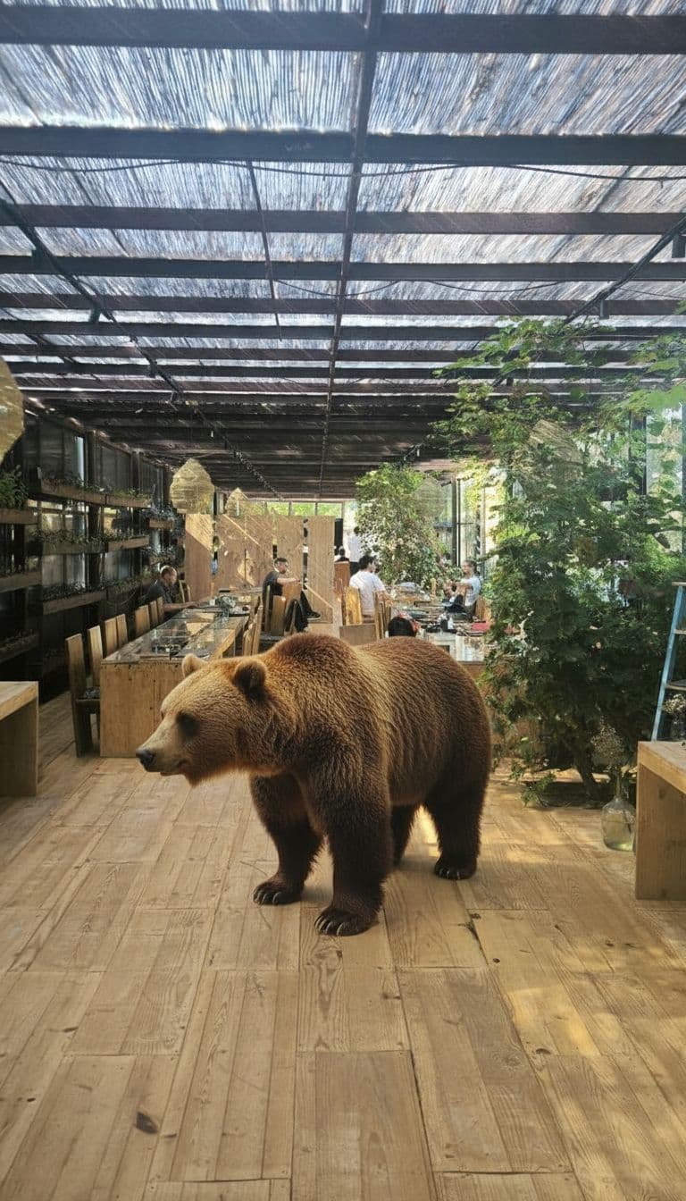 AI generated: put a realistic bear in the middle of the room