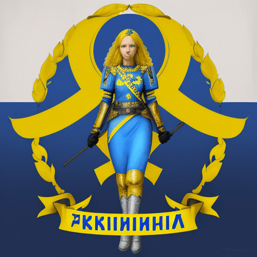 AI generated: women of ukraine with flag blue and yellow,name UKRAINE en background