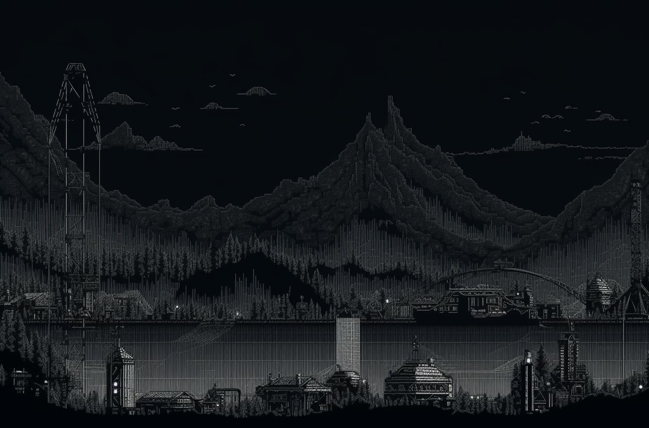 AI generated: ASCII art styled landscape, dystopia --q 2 --v 5 --ar 3:2