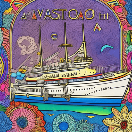 AI generated: adult coloring book cover designabout vintage ships, colorful 