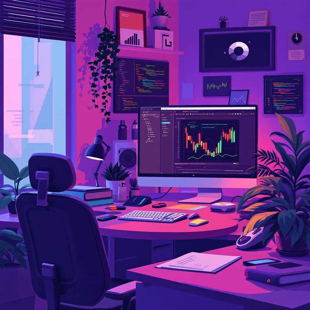 AI generated:  an image of a workspace of a software engineer