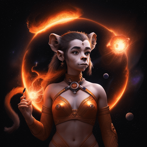 AI generated: high resolution cinematic portrait of a beautiful cute anthropomorphic female space monkey fire arti...
