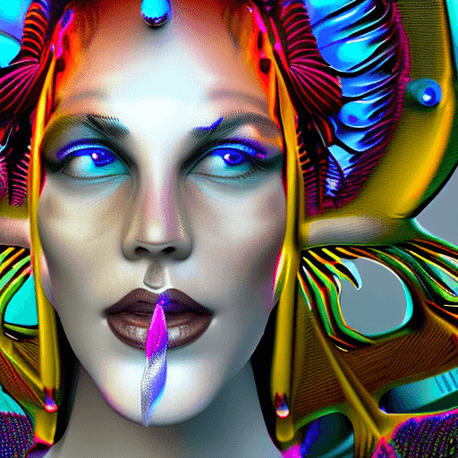AI generated: Goddess close-up portrait ribcagel. jellyfish phoenix head, nautilus, orchid, skull, betta fish, bio...