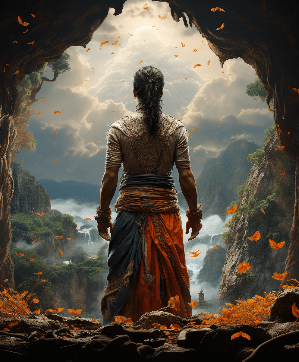 AI generated: Beautiful Thailand poster, man standing on the background of thailand, national geographic, highly d...