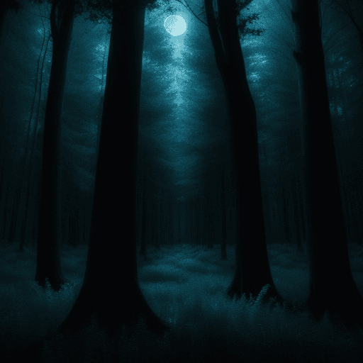 AI generated: photo of a ethereal forest during a beautiful moonlit night