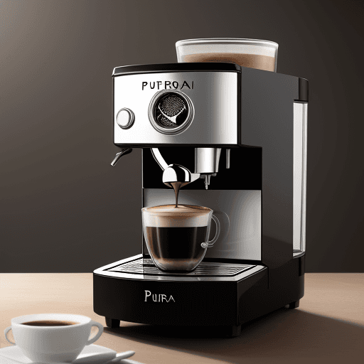 AI generated: A modern luxury coffee machine that will have the puravida cafe brand logo on it in a classic and su...