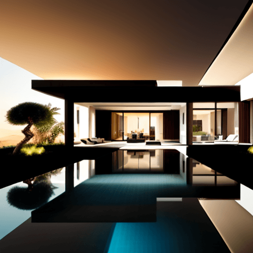 AI generated: a luxury villa with open-concept living spaces. Use varying line weights to define the relationship ...