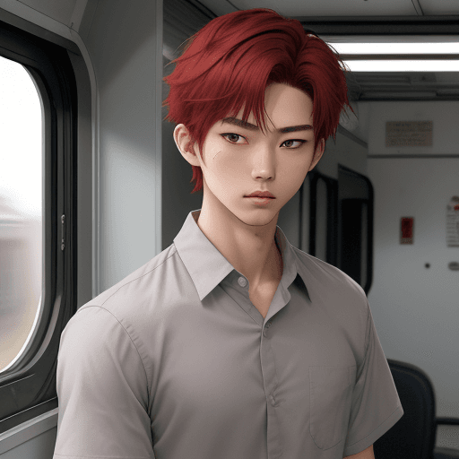 AI generated: A man, Kohei Chumaki from the Spirit of the Halberd, short red hair, medium distribution, 18 years o...