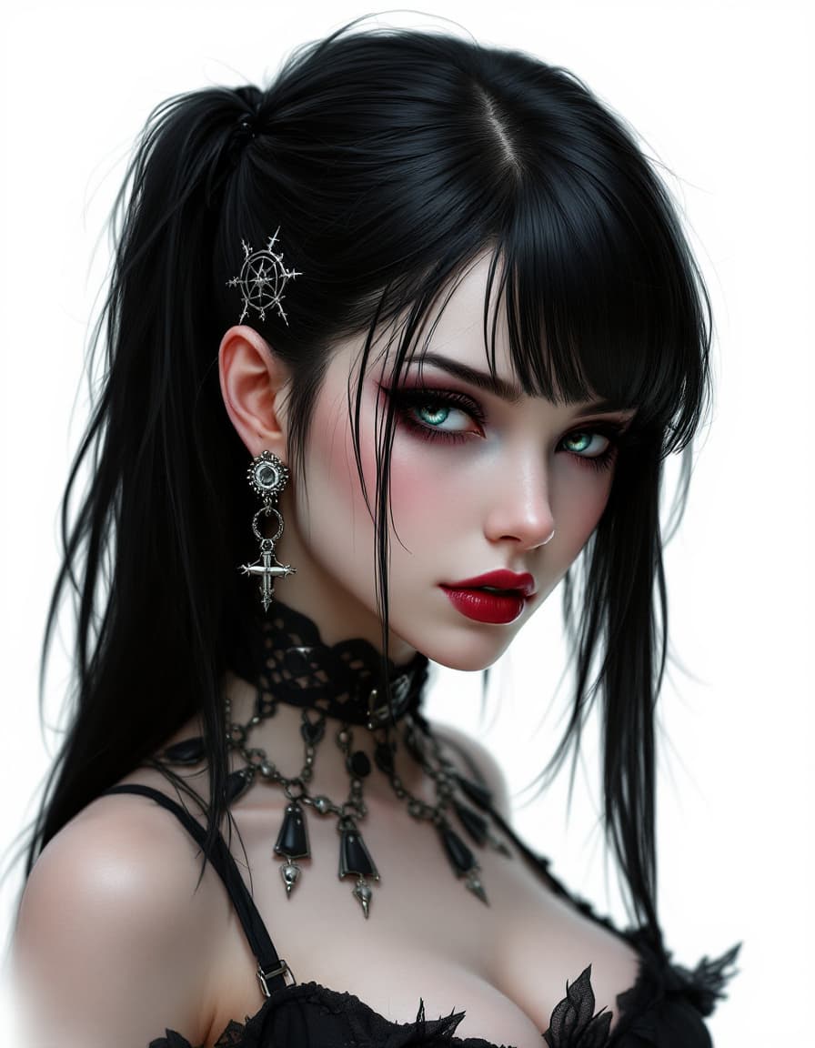 AI generated: Super Goth Girl,  black hair style, realistic 