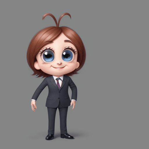 AI generated: animation, cute character, ,in suit, big eyes, smiling, small nose, full body,animation, cute charac...