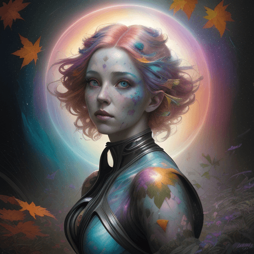 AI generated: beautiful angle view of Species woman individual from another planet with multicolored hair, beautif...