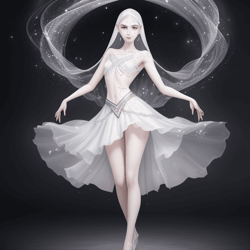 AI generated: a gorgeous men with delicate features, full body, sliver big eyes, pale white skin, Gauze skirt, sle...