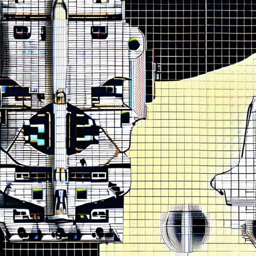 AI generated: Space-based spaceship, x-wing, realistic, engineering blueprint, line drawing, no background, yellow...