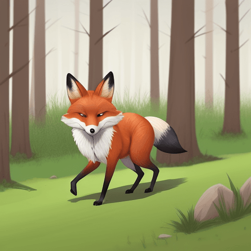 AI generated: generate a illustrative image for a fox travelling in forest in search of food