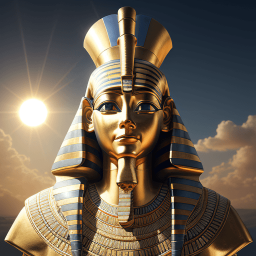 AI generated: Light portrait of the Egyptian god Ra in traditional clothing with the sun behind, high resolution p...