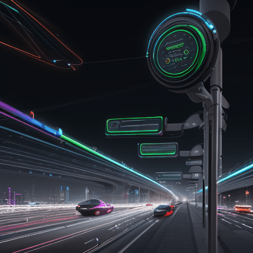 AI generated: Create an image that reflects a symbiosis between technology and mobility: illuminated streets with ...