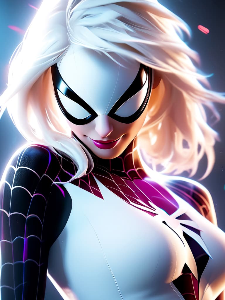 AI generated: Half-body photo of a female as Spider-Gwen, seductive and sexy pose, curvy body, HDR, ultra high-det...