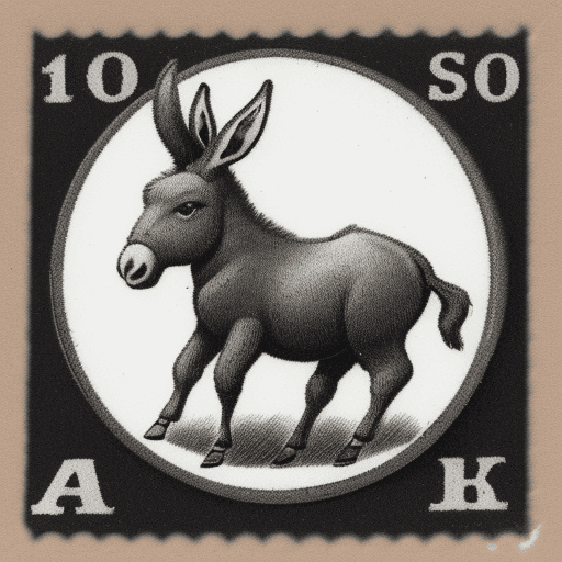 AI generated: Antique retro stamp with black and white Donkey illustration