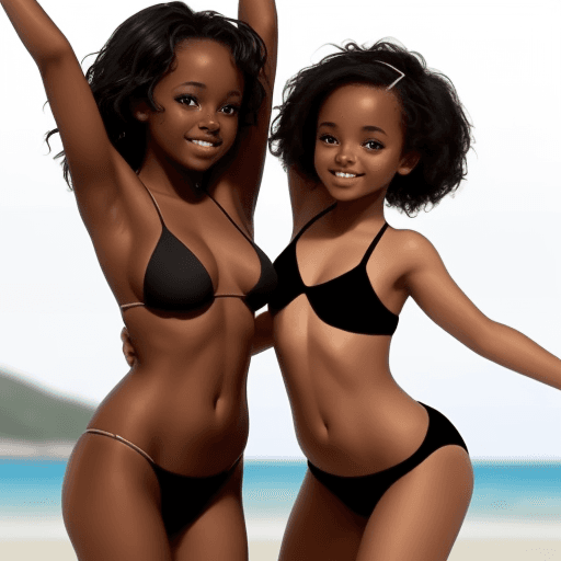 AI generated: two beautiful black girls in tiny bikinis 15 years old dancing