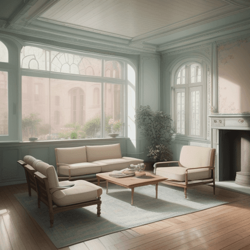 AI generated: High resolution photography interior design, dreamy sunken living room conversation pit, wooden floo...