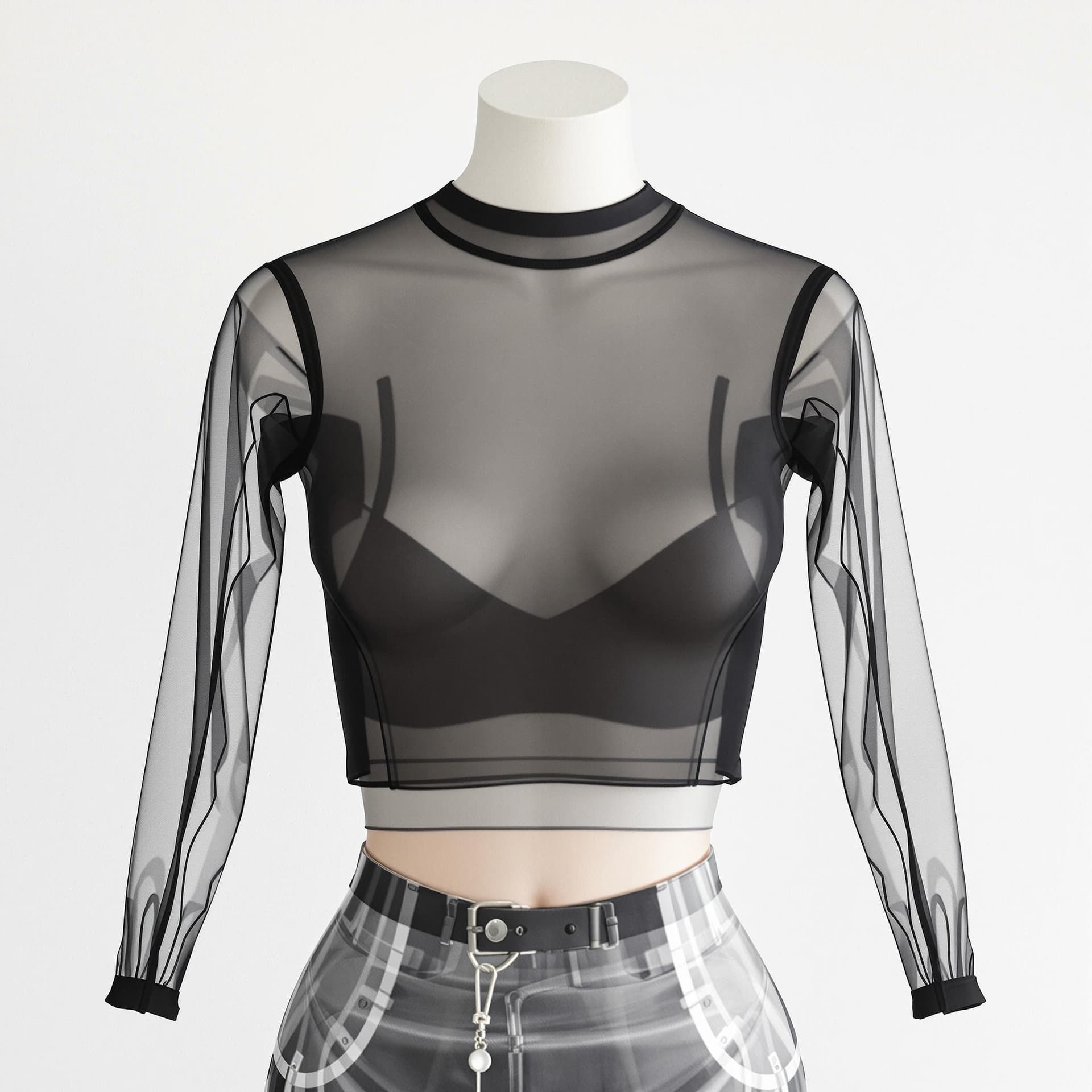 AI generated: full body girl transparent crop top 