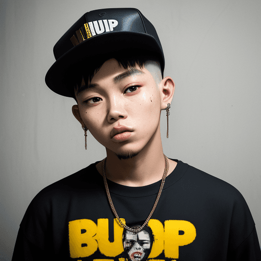 AI generated: The Album Cover style photo is about a young man who is a rapper, Vietnamese. He's hip-hop, drippy, ...