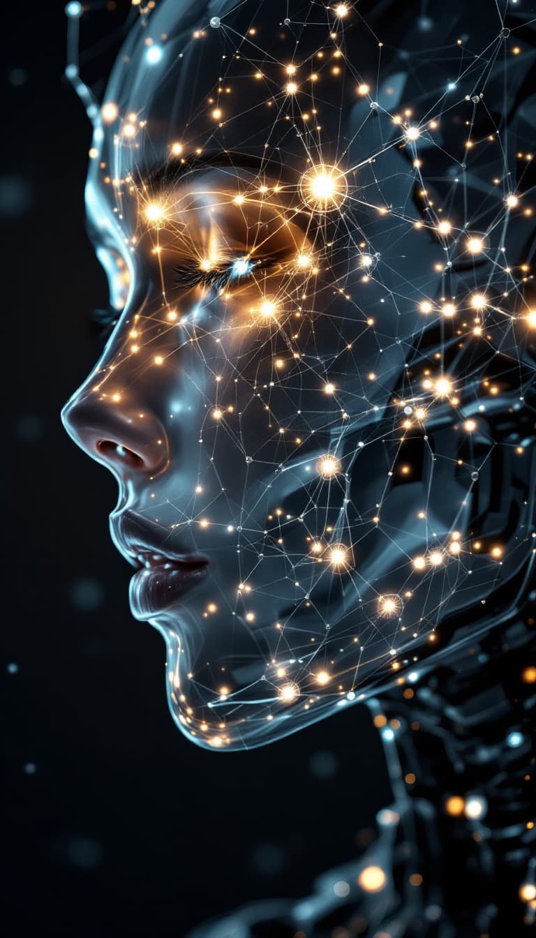 AI generated: A stunning illustration of an ethereal neural network organism, face is robotic skeleton, stunning f...