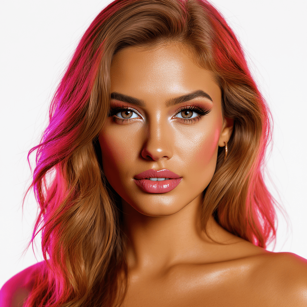 AI generated: A close-up portrait of a woman with vibrant light brown long wavy hair, captured in ultra-realistic ...