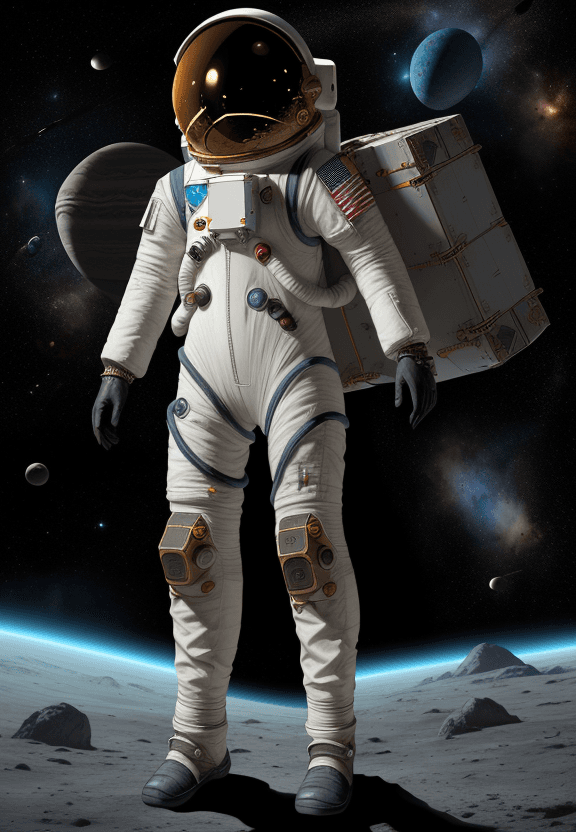 AI generated: An adventurous human character wearing an advanced space exploration suit, exploring uncharted plane...