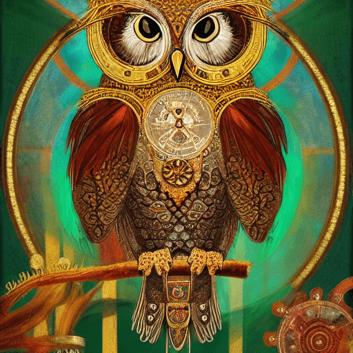 AI generated: high resolution 8k, Savinio master painter, Byzantine artwork, Owl,
  feathers, intricate background...