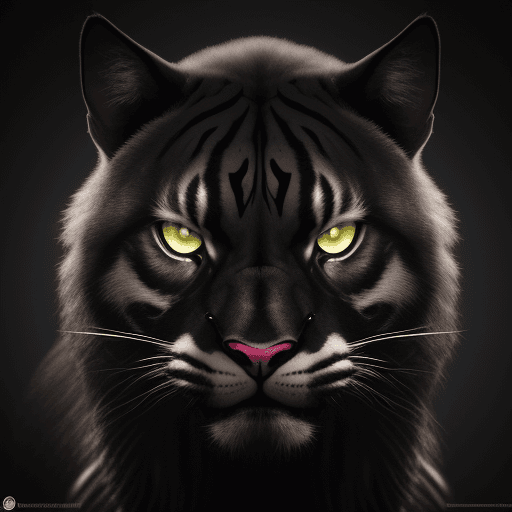 AI generated: Foto fontral da face um filhote de pantera negra, olhar de fera penetrante, luz dramática, iluminaçã...