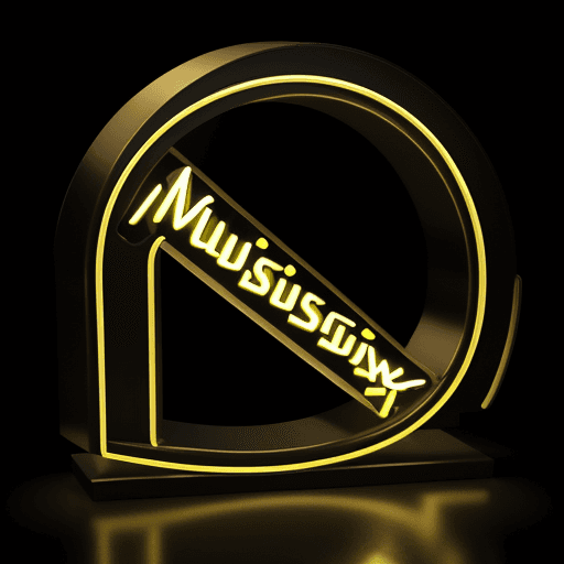AI generated: 3D black gold neon musical logo with written words THE MUSEY MELODY