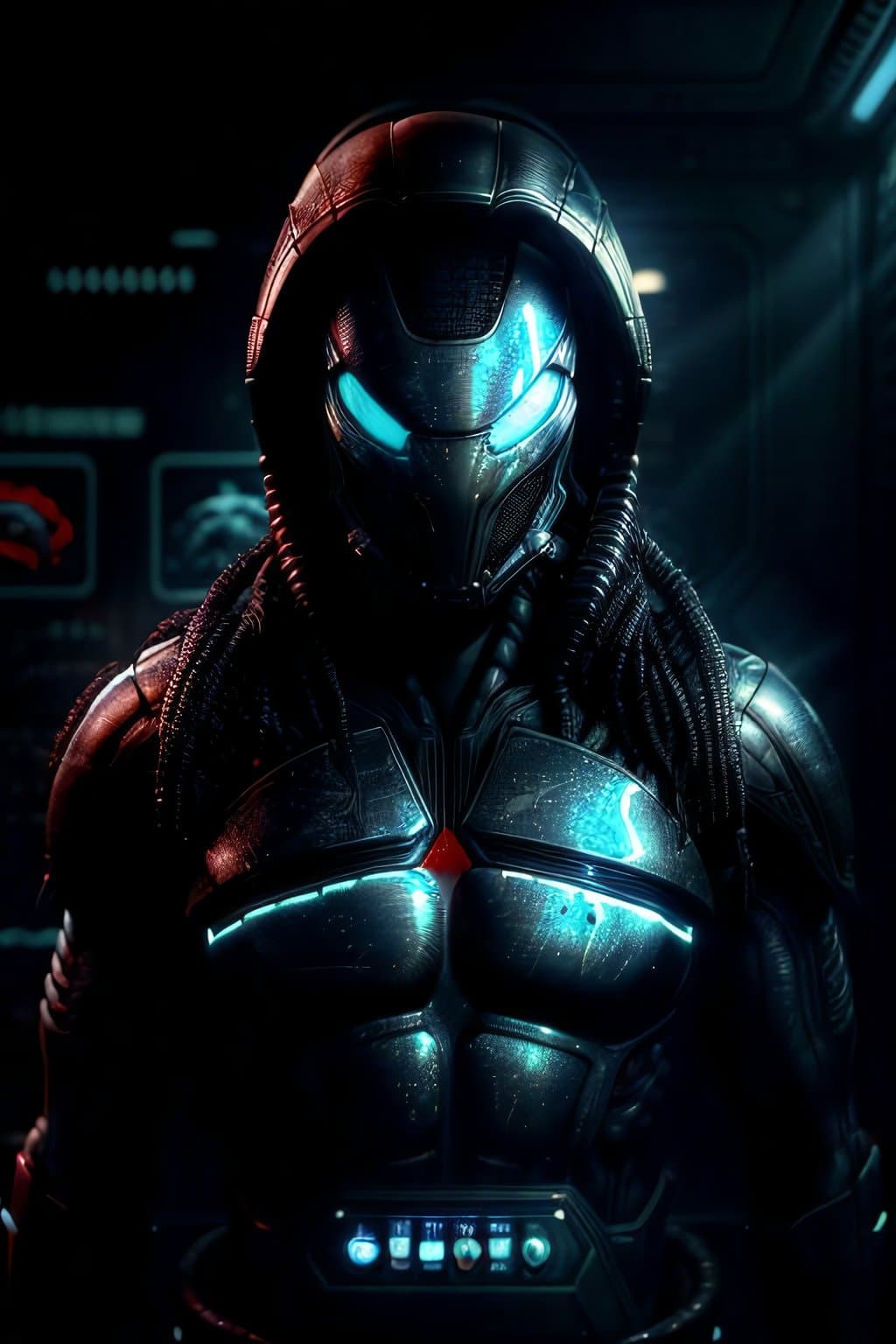 AI generated: a highly detailed cinematic rendering of a predator from the movie alien vs predator, a futuristic h...