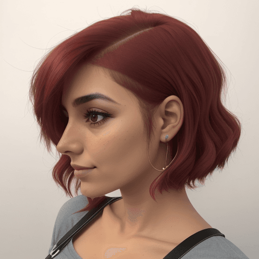 AI generated: chica viajera, artista, tierna, ruda , peliroja cabello corto con la cara de frente