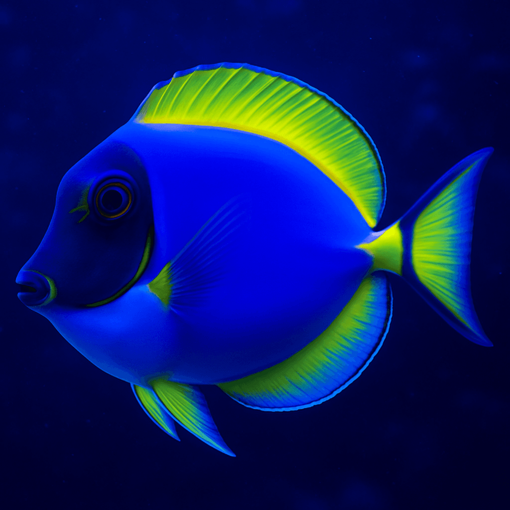 AI generated: Transforme cette image en photographie sous marine, les couleurs de l'animal, Acanthurus leucosterno...