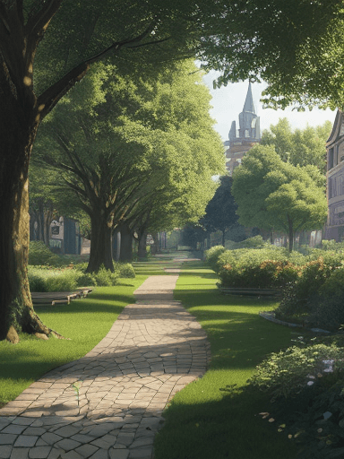AI generated: public green area within a neighborhood 8k, intricate detail, photorealistic, realistic light, wide ...