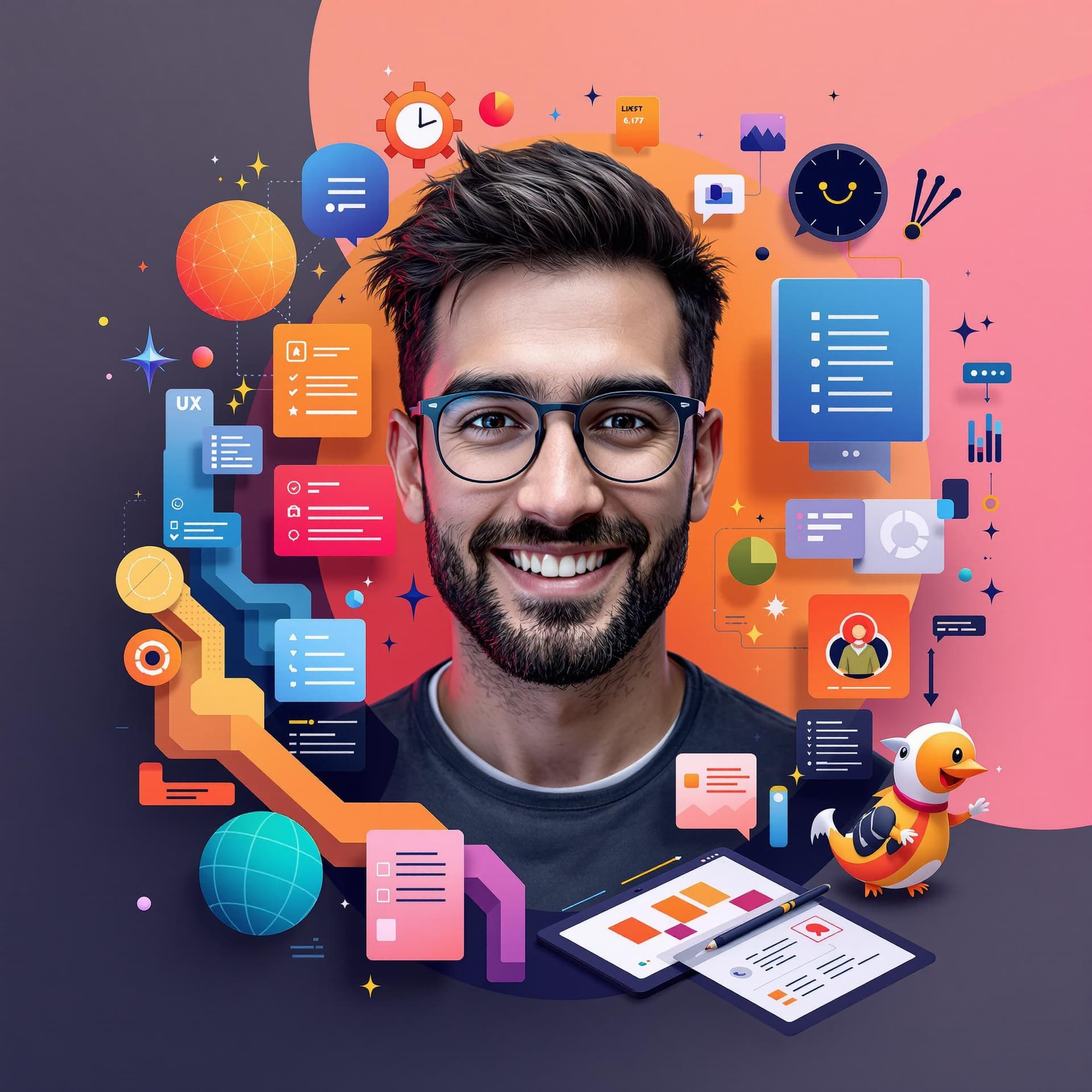 AI generated: Create a dynamic and visually appealing profile picture for a talented UI/UX designer. The image sho...