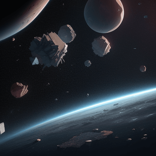 AI generated: debris floating in deep space, debris field, small pieces, no planet, realistic
