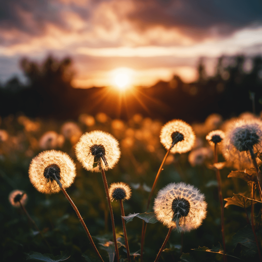 AI generated: "dandelions and a glorious sunset, by photographer Lee Jeffries nikon d850 film stock photograph 4 k...