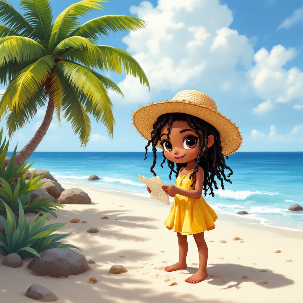 AI generated: Glossy airbrush oil painting illustration: American light skin chibi style woman with cute textured ...