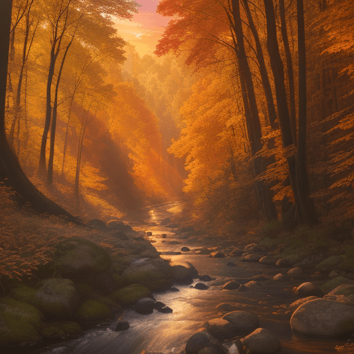 AI generated: a stream running through a forest, by Alexander Brook, shutterstock contest winner, hudson river sch...